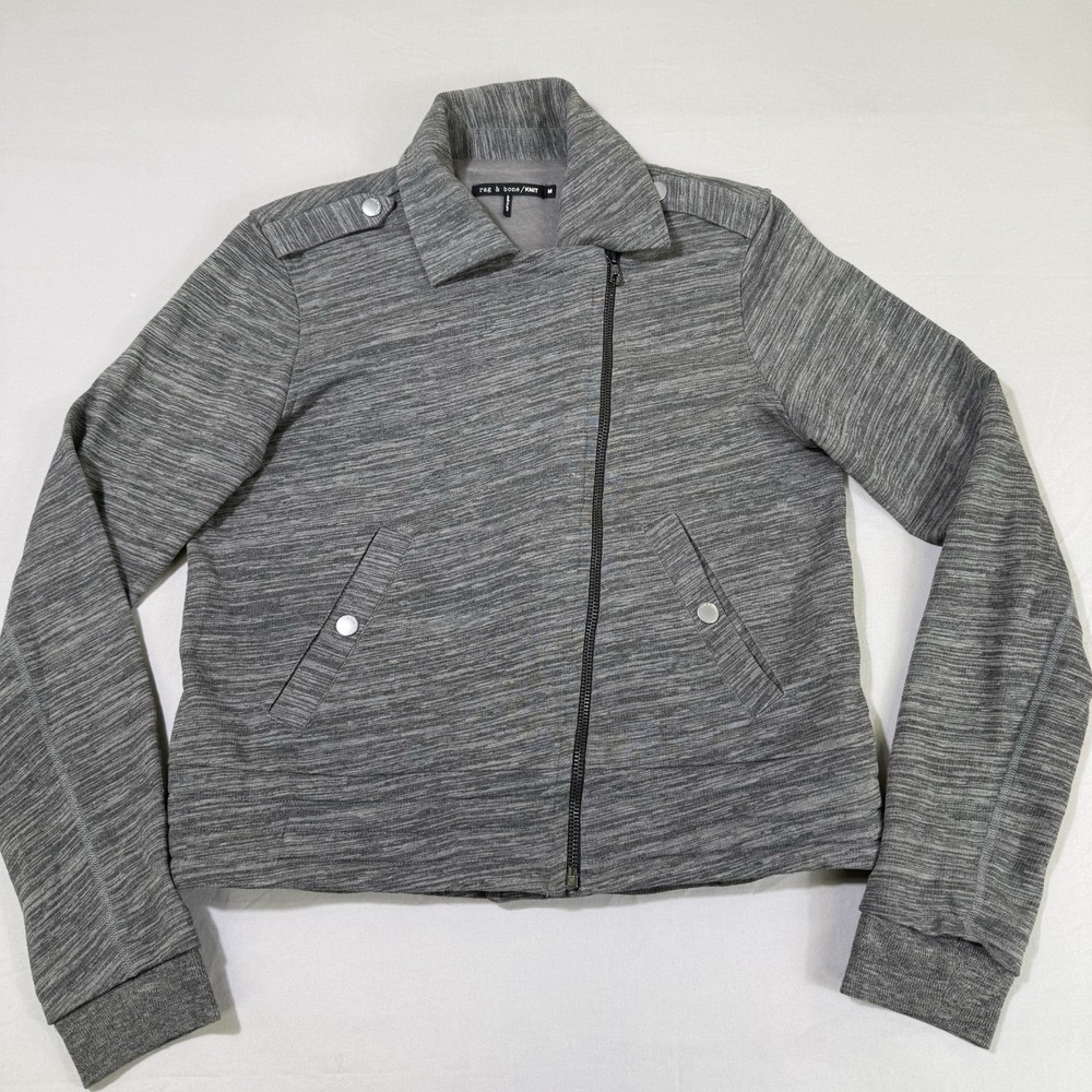 Rag & Bone Jacket Womens M Tweed Knit Asymmetrical Full Zip Collared Pockets